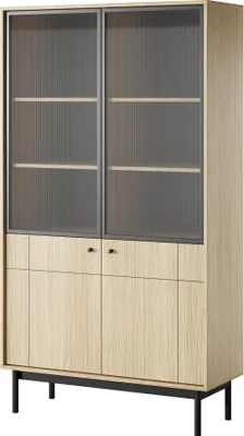 Produktbild von Furniture24 Vitrine Japandi Wt104 Vitrinenschrank 103,5 X 185 X 39 Cm Wohnzimmerschrank Linea Eiche