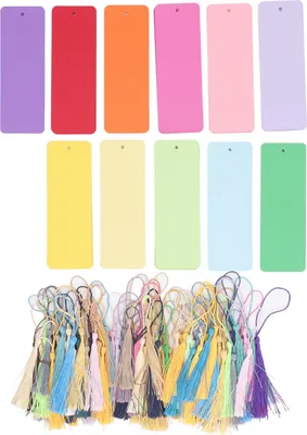 Produktbild von 120 Set leere Lesezeichen aus farbigem Karton mit bunten Quasten, Bastelpapier für Projekte und Geschenkanhänger