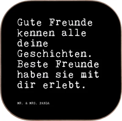Produktbild von Mr. & Mrs. Panda Tischuntersetzer Gute Freunde kennen alle... - Schwarz - Geschenk, Freundschaft, Spruch Sprüche Weisheiten Zitate Lustig Weisheit Worte, Freund, Coaster