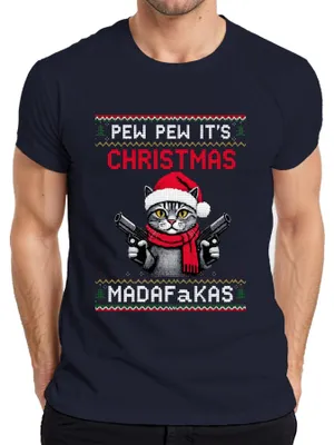 Obrázok produktu pre Pew Pew It's Christmas Madafakas Cat Guns Christmas Pánske tričko, Navy, XXL
