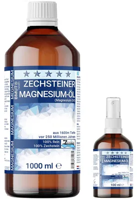Produktbild von Magnesiumöl Magnesiumchlorid Körperöl - 1000 ml + 100 ml - Zechstein - Mit Sprühflasche