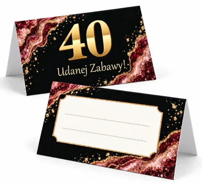 Zdjęcie produktu dla Winietki na Stół na 40 Urodziny Bordowy Agat Złoto - 6 szt