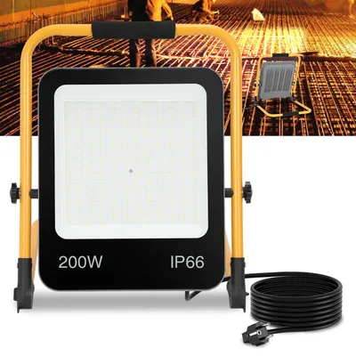 Immagine prodotto di Eikuavons, 5 fari LED da cantiere con stativo, lampada da lavoro da 200W a 6000K, proiettore regolabile per cantieri, officine, garage e aree esterne