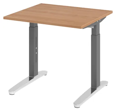 Produktbild von bümö Schreibtisch Serie-XB - Größe: 80 x 80 cm, Nachbildung: Nussbaum, Gestell: Graphit/Alu poliert