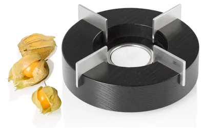 Produktbild von AdHoc Stövchen und Speisenwärmer Tuto, Eschenholz schwarz/Edelstahl, D: 14,5 cm, H: 5,5 cm
