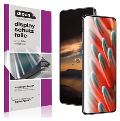 A product package for a screen protector is shown next to two smartphones.