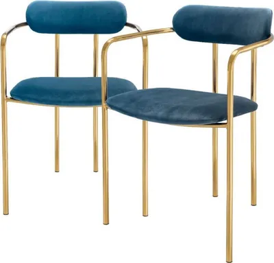 Produktbild von Casa Padrino Luxus Esszimmerstühle mit Armlehnen Blau / Gold 53 x 50 x H. 74 cm - Küchenstühle mit edlem Samtstoff - Esszimmer Set - Esszimmer Möbel