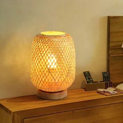 Obrázok produktu pre Bambusová stolná lampa, malý, elegantný tienidlo z bambusu, nočná lampa v japonskom štýle