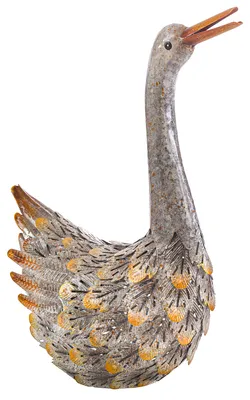 Produktbild von Dehner Dekofigur Schwan, handgefertigte Gartenfigur, frostbeständig, 15.5 x 41 x 31 cm, Eisen, grau /gelb