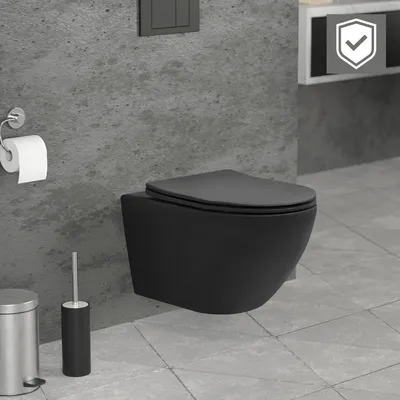 Obrázek produktu pro Závěsný klozet bez okrajů LuxeBath s nano povrchem, černý matný, dlouhý