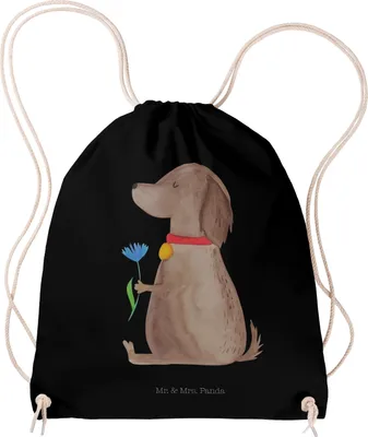 Produktbild von Mr. & Mrs. Panda Beutel Hund Blume - Schwarz - Geschenk, Hundeliebe, Hundemama, Sprüche, Stoffbeutel, Sportbeutel, sporttasche klein, Hunde, Jutebeutel, wander rucksack