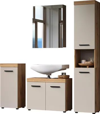 Produktbild von trendteam Bad 4-teilige Kombination Ivrea, Evoke Oak Melamin/Kaschmir Melamin, B/H/T ca. 164/184/34 cm