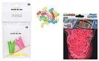 Immagine prodotto di Set di elastici + 50 chiusure Loom, gancio S multicolore + 600 elastici Magic Loom rosa