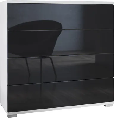 Produktbild von Vladon Kommode Pavos V3, Sideboard mit 4 Schubladen Weiß matt/Schwarz Hochglanz (76 x 76 x 35 cm)