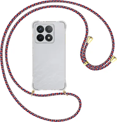 Produktbild von Handykette Backcover-Schutzhülle mit Band (Metall goldfarben) für Xiaomi 14T 5G - silber/blau/rot