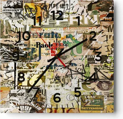 Produktbild von Wanduhr - Quadrat - Glasuhr - Graffiti modern - 40x40cm - Schleichendes Uhrwerk - Lautlos - zum Aufhängen bereit - Dekoration Modern - Wanddekoration aus Glas - C4AC40x40-3520