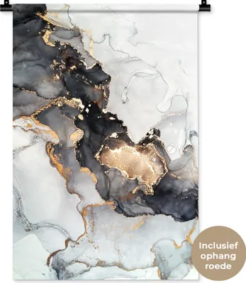 Produktbild von MuchoWow® Wandteppich Wandbehang Marmor - Schwarz - Weiß - Gold - Luxus - Abstrakt 60x90 cm Tapisserie Dekoration Wandtuch - Foto-Teppich - Abwaschbar