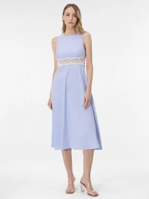Produktbild von Orsay Hellblau gestreiftes Damen-Midikleid mit Spitze 42