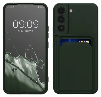 Produktbild von kwmobile Handyhülle für Samsung Galaxy S22 Hülle mit Kartenfach - TPU Case - Kabelloses Laden - Schutzhülle Cover in Dunkelgrün