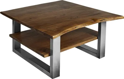 Produktbild von Couchtisch Baumkante 90 x 90 cm Akazie massiv + nussbaumfarben silber PATRICK
