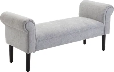 Produktbild von HOMCOM ławka tapicerowana stołek do salonu ławka do przedpokoju elegancka ławka z rolowanymi bokami lniana pianka poliester jasnoszary 132 x 45,5 x 58 cm