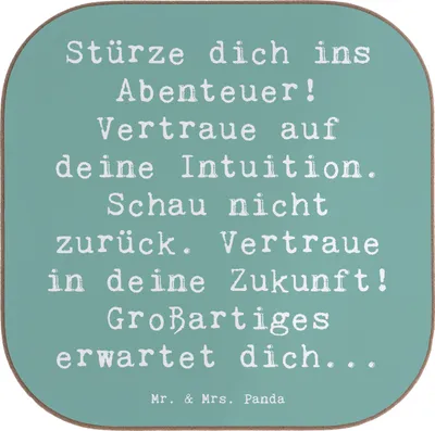 Produktbild von Mr. & Mrs. Panda Untersetzer für Gläser Spruch Tapferkeit und Intuition - Meeresbrise - Geschenk, Zitat, bieruntersetzer, Tischuntersetzer, Coaster, Motivation, Gefühl