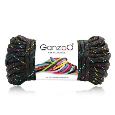 Zdjęcie produktu dla Linka Paracord 550 brokatowa linka do bransoletki, smyczy, obroży, nylonowo-poliestrowa linka z 7 żyłami, 30 metrów, grubość 4 mm | linka uniwersalna | linka spadochronowa | kolor: czarno-wielokolorowy