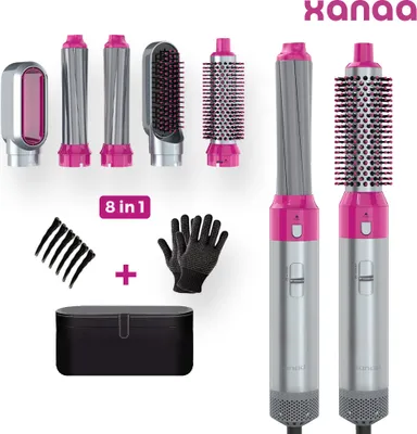Produktbild von XANAA® 5 in 1 Haarstyler Lockenstab Multistyler, Haartrockner - Föhn-Bürste -Heißluftbürste - Haartrocknerbürste - Lockenbürste - mit Luxusbox - Lila