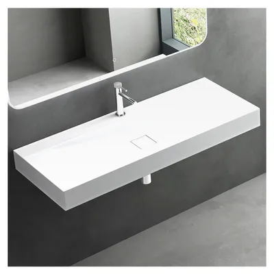 Produktbild von Waschbecken Hängewaschbecken Aufsatzwaschbecken Mineralguss Weiß 1 Armaturenloch Rechteckig 120 cm