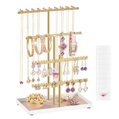 Produktbild von SONGMICS Schmuckständer, Schmuckhalter, Metallrahmen, Schmucktablett Samt, Schmuckaufbewahrung für Halsketten Armbänder Ohrringe Ohrstecker Ringe, KI-generiertes Bild