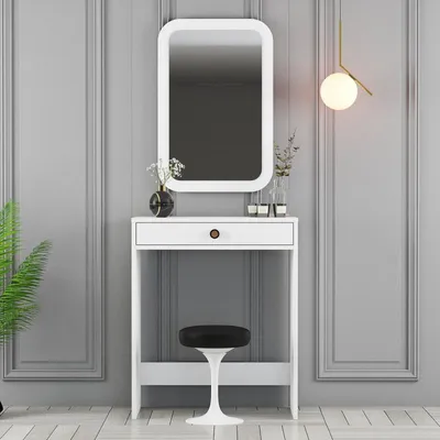 Image de Coiffeuse avec Miroir - 70 x 40 x 85 cm - Blanc
