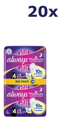 Produktbild von 20 x Always Ultra Damenbinden, 14 Stück, "Secure Night" (für sicheren Schutz über Nacht)