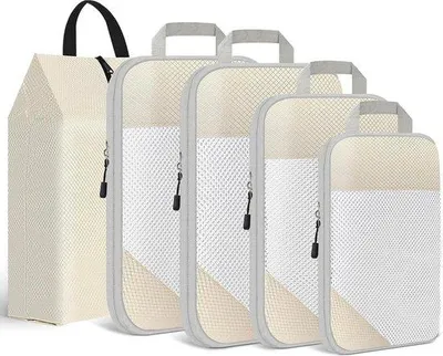 Produktbild von Famanu Kompressionspackwürfel Set 5 - Kofferorganizer für Reiseutensilien - Beige
