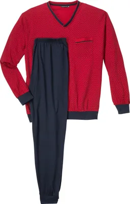 Produktbild von Götzburg V-Neck XXL Pyjama Muster rot-dunkelblau