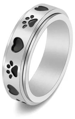 Produktbild von Anti Stress Fidget Ring Pfoten Herz Anxiety Ring US 6 Silber