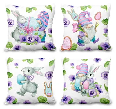 Produktbild von Omgoods – Set mit 4 Osterkissenbezügen, 50 x 50 cm, mit Hasen- und Eimotiv