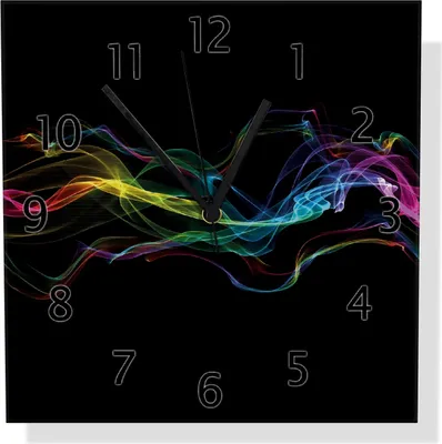 Produktbild von Wallario Design Wanduhr Bunter Rauch vor schwarzem Hintergrund aus Aluverbund, Größe 30 x 30 cm