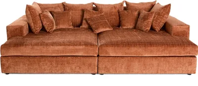 Image de Lisa Design Collins - canapé droit 4 places avec double méridienne - assise profonde - en velours texturé , Terracotta