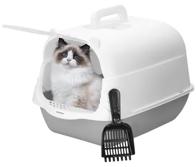 Productafbeelding van Kattenbak | Spatel | Dak | 49 x 36 x 35 cm | Grijs/Wit