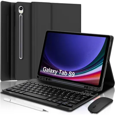 Image de Coque Clavier pour Samsung Galaxy Tab S9 (11 Pouces) Protection CuirPolyuréthaneavec Clavier + Souris Sans Fil + Stylet