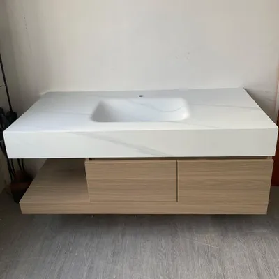 Produktbild von Waschbecken aus Sinterstein mit Schrank und LED-Spiegel für das Badezimmer 120*55cm 【RW2032-120 K】
