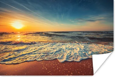 Produktbild von MuchoWow® Poster Strand - Meer - Sonnenuntergang - Gold 30x20 cm - Plakate - Print