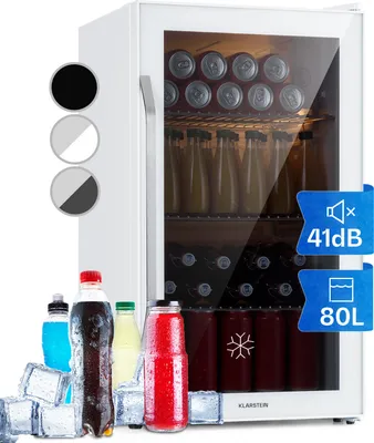 Image de Klarstein Mini Frigo de Chambre et Bureau pour Boisson, Petit Frigo Silencieux, Refrigerateur Mini Bar 80L, Petit Réfrigérateur Camping, Étagères Réglables, Ondulés pour le Vin, Cannette, Beer Fridge