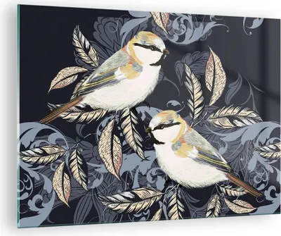 Produktbild von Bilder auf glas - Einteilig - Vögel Blätter Ornament - 70x50cm - Glasbilder - Wandbilder - Bilder - zum Aufhängen bereit - Wanddekoration aus Glas - Glas Bilder - Wandbild auf Glas - GAA70x50-4408