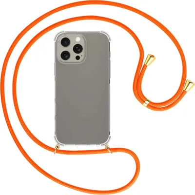 Produktbild von Handykette Backcover-Schutzhülle mit Band (Metall goldfarben) für iPhone 16 Pro Max - neonorange