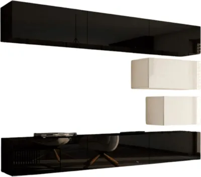 Productafbeelding van Zwart-wit hangende woonkamerset CEPTO XVI collectie 249cm, 8 meubels, modulair.