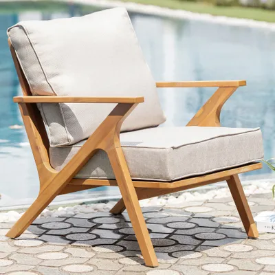 Produktbild von riess-ambiente Wetterfester Gartenstuhl COMFORT LINE natur beige Akazienholz Loungesessel Balkonstuhl Sessel