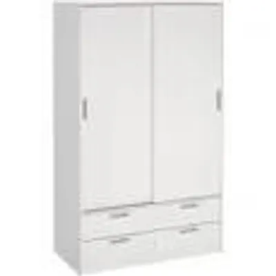 Image de Armoire - blanc mat - 2 portes coulissantes - 4 tiroirs - L 121,2 x P 60,25 x H 200 cm - ONTARIO