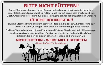 Produktbild von vianmo Blechschild 20x30 cm bitte nicht füttern Pferde Verbot Warnschild Hinweisschild Sicherheit Vorsicht