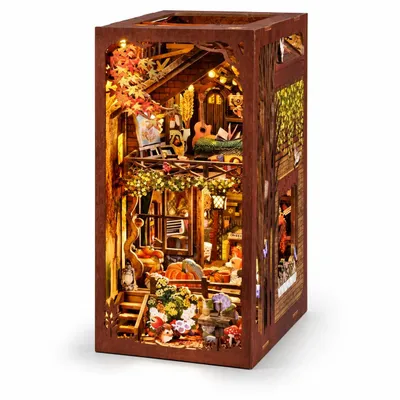 Produktbild von THAR Book Nook Twilight Cottage – DIY-Holz-Miniaturhaus mit LED